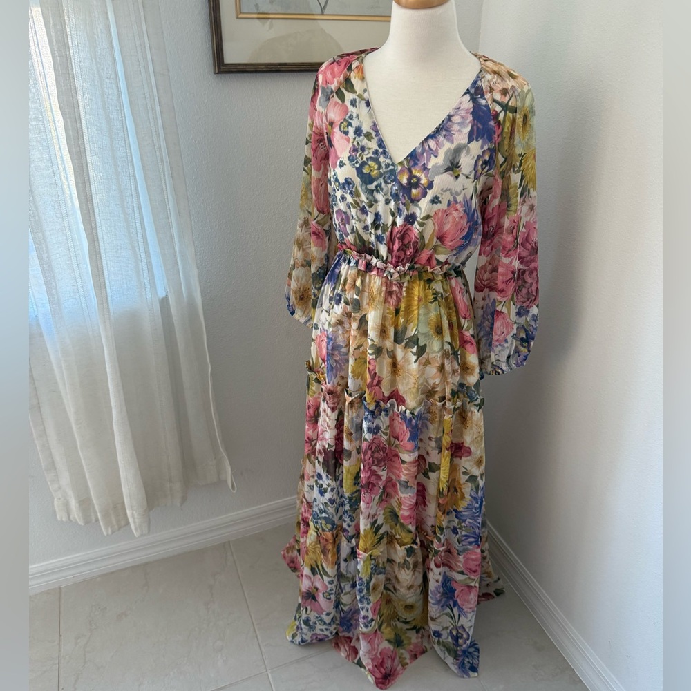 Express Floral Print Dress with Cream Base